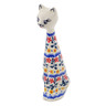 Polish Pottery Cat Figurine 10&quot; Red Sunflower