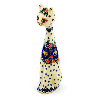 Polish Pottery Cat Figurine 10&quot; UNIKAT