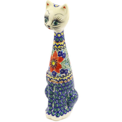 Polish Pottery Cat Figurine 10&quot; UNIKAT