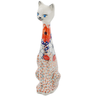Polish Pottery Cat Figurine 11&quot; Poppy Passion
