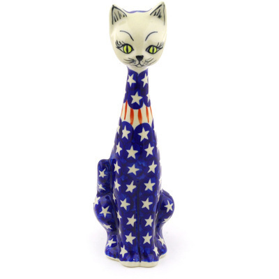 Polish Pottery Cat Figurine 11&quot; UNIKAT
