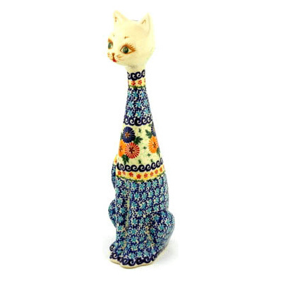 Polish Pottery Cat Figurine 12&quot; UNIKAT