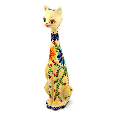 Polish Pottery Cat Figurine 12&quot; UNIKAT