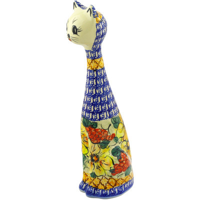 Polish Pottery Cat Figurine 13&quot; Colorful Bouquet UNIKAT