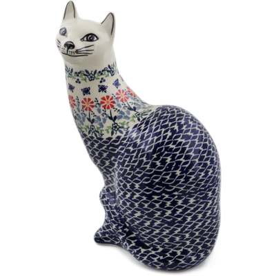 Polish Pottery Cat Figurine 13&quot; Last Summer Flowers