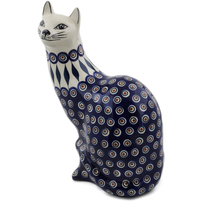 Polish Pottery Cat Figurine 13&quot; Peacock