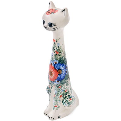 Polish Pottery Cat Figurine 14&quot; Poppy Trio