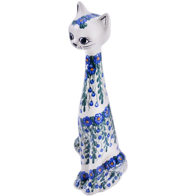 Polish Pottery Cat Figurine 17&quot; Blueberry Drops UNIKAT