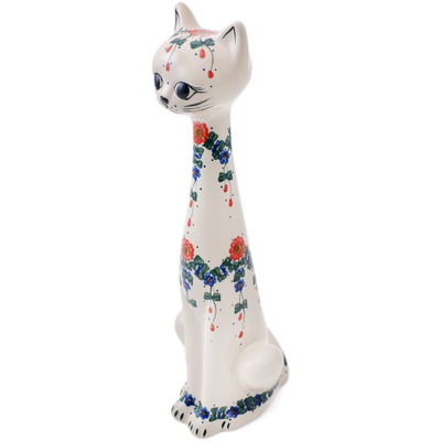 Polish Pottery Cat Figurine 18&quot; Reaching Vines UNIKAT