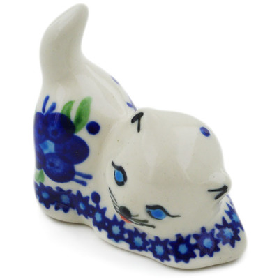 Polish Pottery Cat Figurine 2&quot; Bleu-belle Fleur