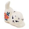 Polish Pottery Cat Figurine 2&quot; Blue Bouquet UNIKAT