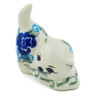 Polish Pottery Cat Figurine 2&quot; Blue Kiss Blooms