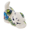 Polish Pottery Cat Figurine 2&quot; Bold Blue Poppies UNIKAT