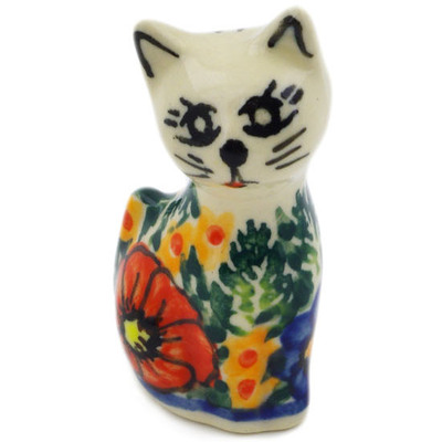 Polish Pottery Cat Figurine 2&quot; Butterfly Paradise UNIKAT