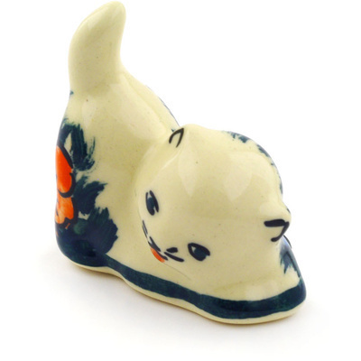 Polish Pottery Cat Figurine 2&quot; Butterfly Splendor UNIKAT