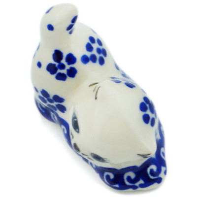 Polish Pottery Cat Figurine 2&quot; Cobalt Wonder UNIKAT