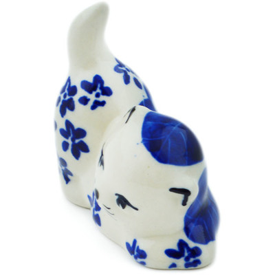 Polish Pottery Cat Figurine 2&quot; Divine Cobalt UNIKAT