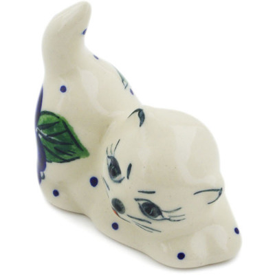 Polish Pottery Cat Figurine 2&quot; Greek Poppies