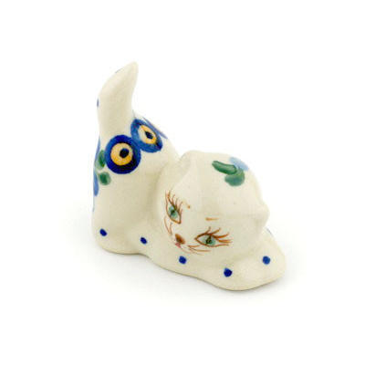 Polish Pottery Cat Figurine 2&quot;