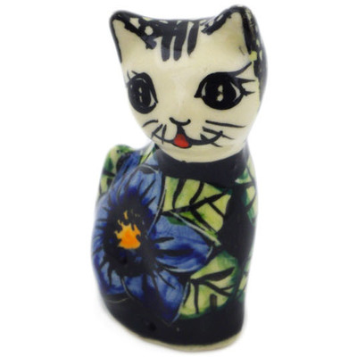 Polish Pottery Cat Figurine 2&quot; Midnight Glow UNIKAT