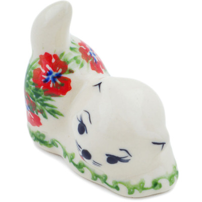 Polish Pottery Cat Figurine 2&quot; Midsummer Bloom