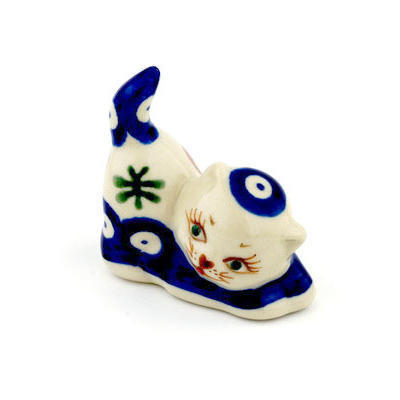 Polish Pottery Cat Figurine 2&quot; Mosquito