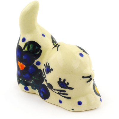 Polish Pottery Cat Figurine 2&quot; Pansy Circle UNIKAT