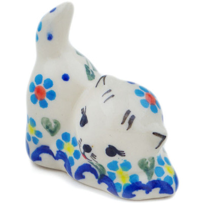 Polish Pottery Cat Figurine 2&quot; Peach Tudor Rose
