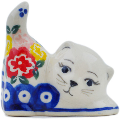 Polish Pottery Cat Figurine 2&quot; Sunny Side Blooms