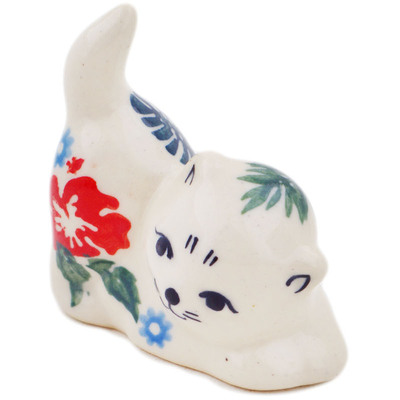 Polish Pottery Cat Figurine 2&quot; Tropical Florals