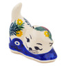 Polish Pottery Cat Figurine 2&quot; Tropical Peacock UNIKAT