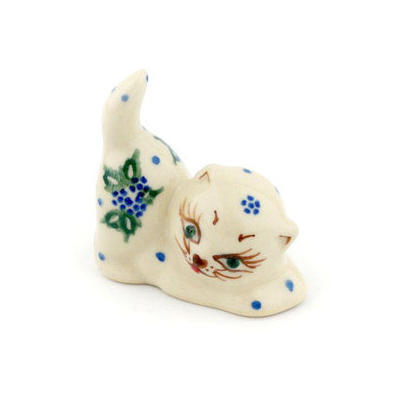 Polish Pottery Cat Figurine 2&quot; UNIKAT