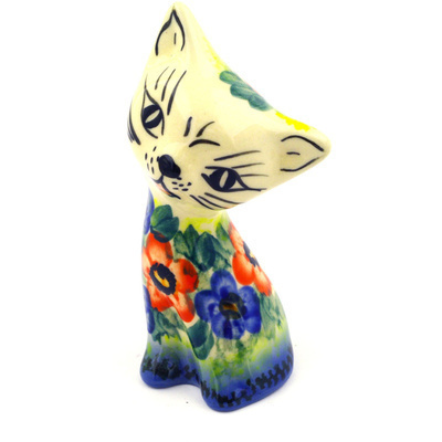 Polish Pottery Cat Figurine 3&quot; Bright Beauty UNIKAT