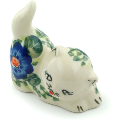 Polish Pottery Cat Figurine 3&quot; Brilliant Butterfly Popp UNIKAT
