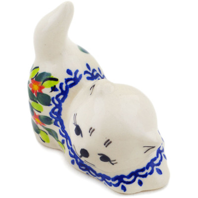 Polish Pottery Cat Figurine 3&quot; Elegant Garland
