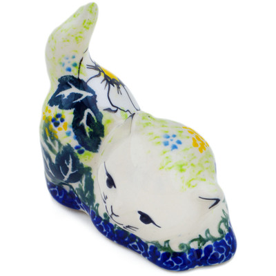 Polish Pottery Cat Figurine 3&quot; Floral Fantasy UNIKAT