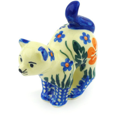 Polish Pottery Cat Figurine 3&quot;