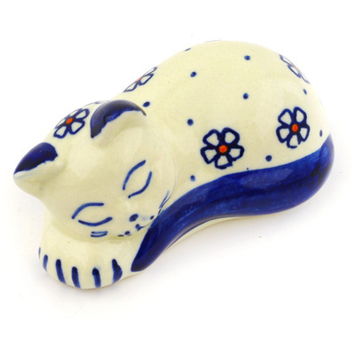 Polish Pottery Cat Figurine 3&quot;