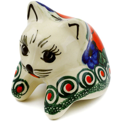 Polish Pottery Cat Figurine 3&quot; Havana UNIKAT