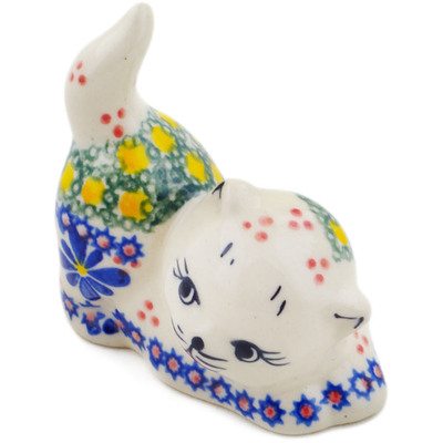 Polish Pottery Cat Figurine 3&quot; Irish Spring