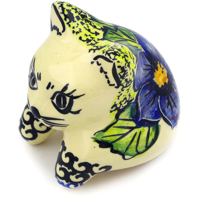 Polish Pottery Cat Figurine 3&quot; Midnight Glow UNIKAT