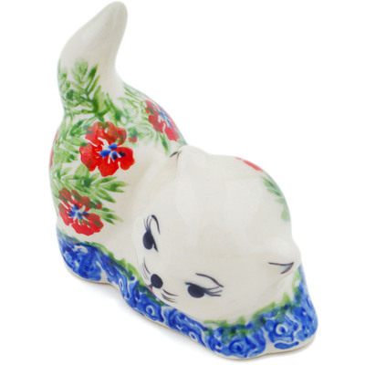 Polish Pottery Cat Figurine 3&quot; Midsummer Bloom