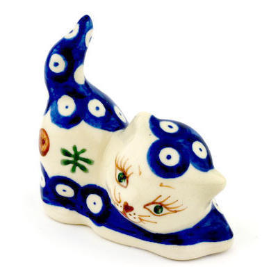 Polish Pottery Cat Figurine 3&quot; Mosquito