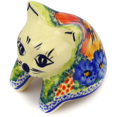 Polish Pottery Cat Figurine 3&quot; Mystical Garden UNIKAT
