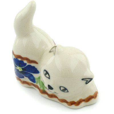 Polish Pottery Cat Figurine 3&quot; Paradise Poppy