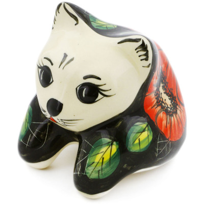 Polish Pottery Cat Figurine 3&quot; Poppy Passion UNIKAT
