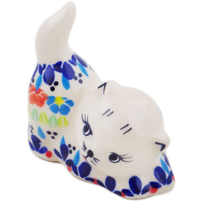 Polish Pottery Cat Figurine 3&quot; Spring Flowers