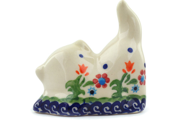 Polish Pottery Cat Figurine 3-inch Spring Flowers
