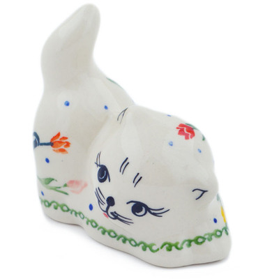 Polish Pottery Cat Figurine 3&quot; Tulip Meadow