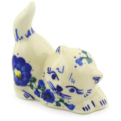 Polish Pottery Cat Figurine 3&quot; UNIKAT
